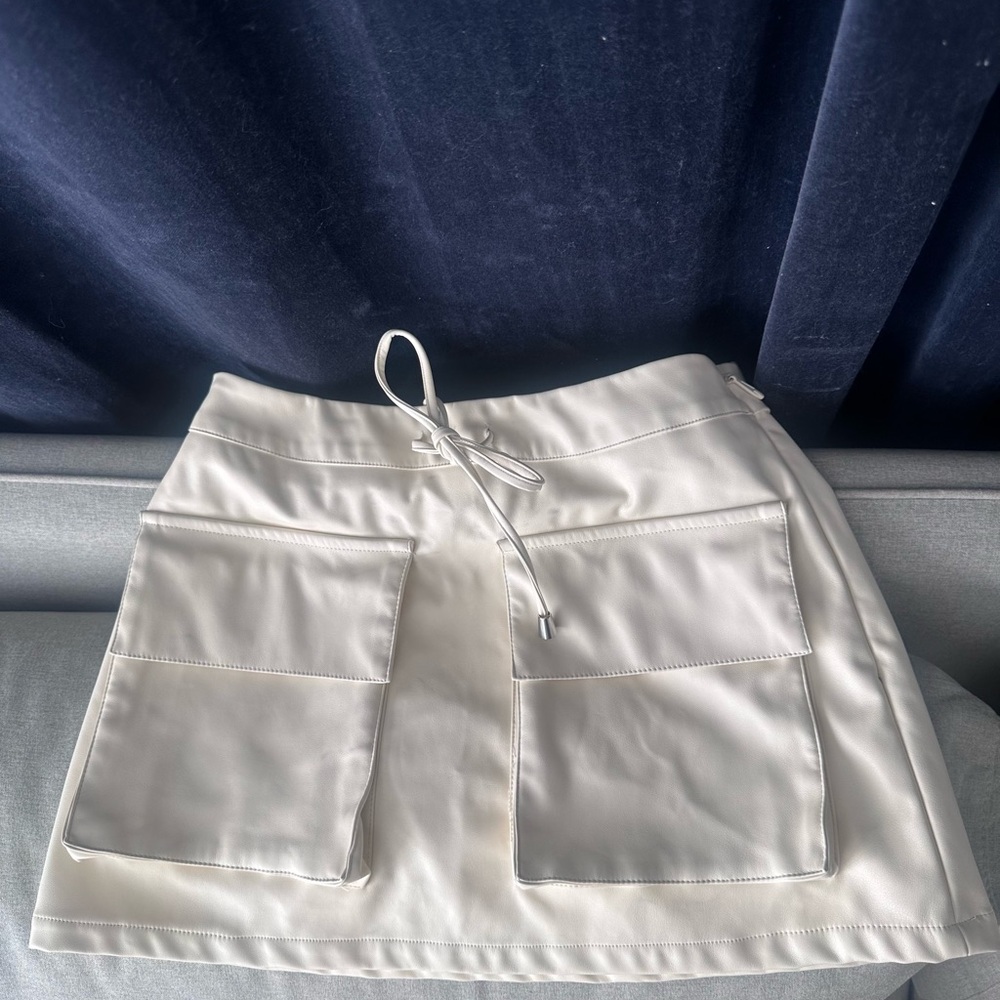 ASOS DESIGN leather look cargo mini skirt in ivory